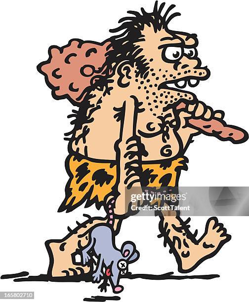 caveman's catch - caveman stock illustrations