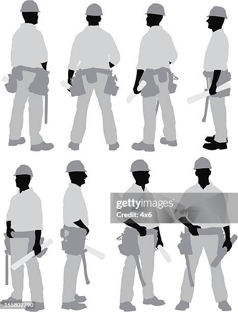 multiple images of a construction worker - stereotypically working class stock illustrations