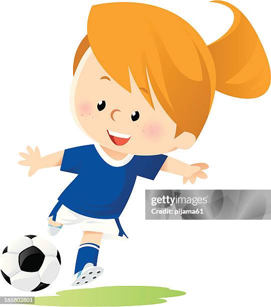 striker girl - girls playing soccer stock illustrations