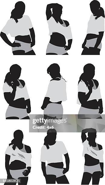 multiple images of a woman - daisy dukes stock illustrations