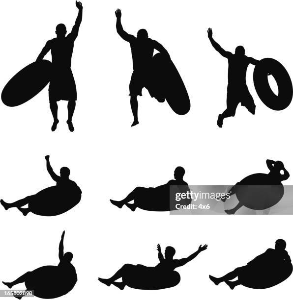 stockillustraties, clipart, cartoons en iconen met multiple images of a man with inner tube - rubber band