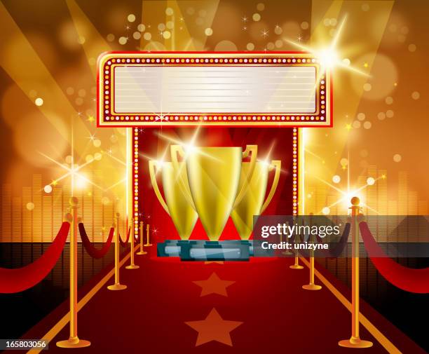 red carpet celebration with trophies - red studio light stock illustrations