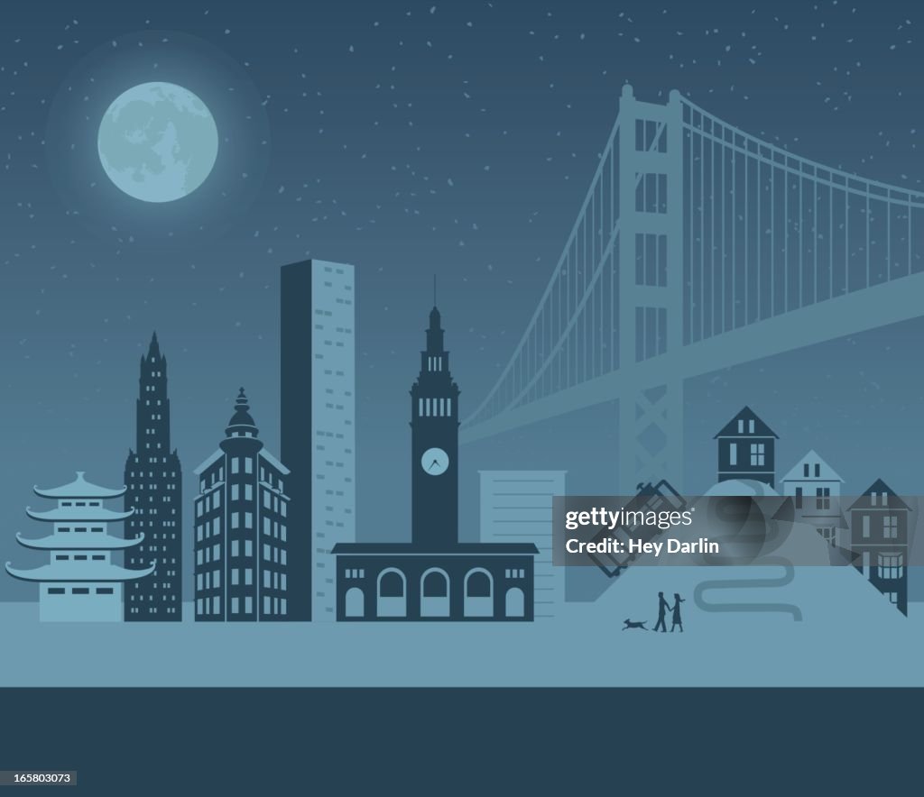 Vector mockup of nighttime in San Francisco