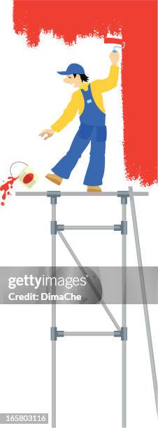painter at work - man brushing stock illustrations