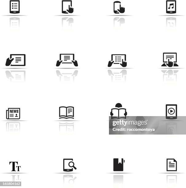 lecture and ebooks icon set - reading tablet screen stock illustrations