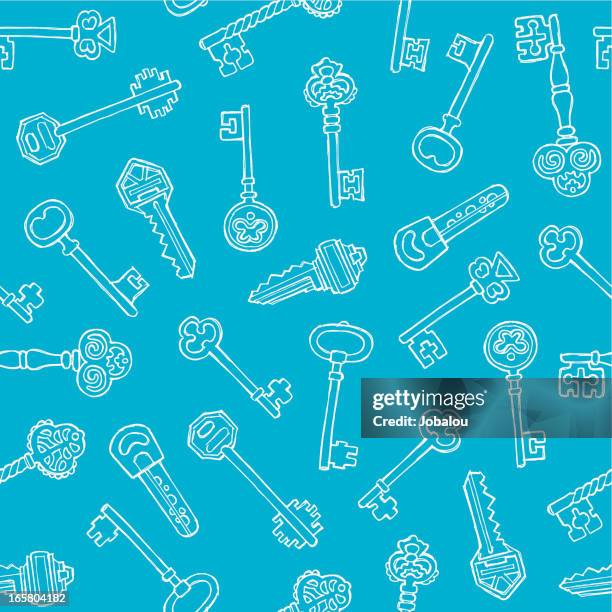 seamless doodle mixed keys - skeleton key stock illustrations