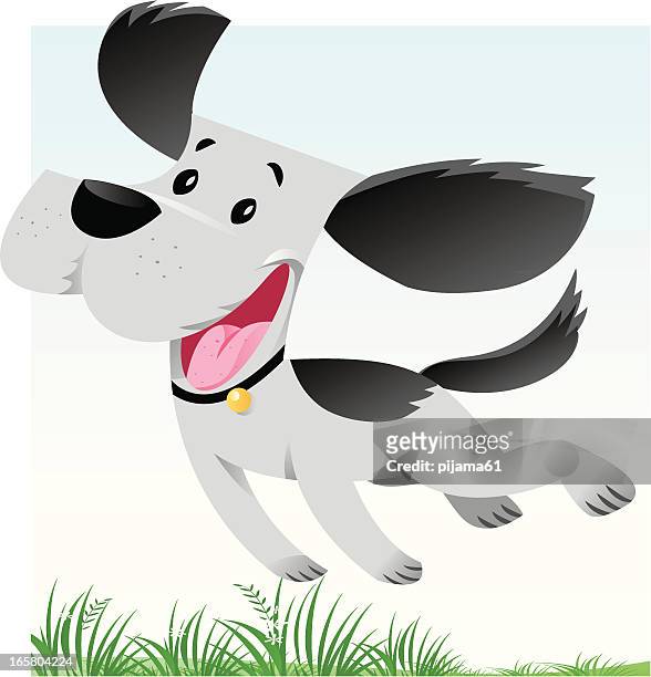 computer image of happy dog jumping in grass - cartoon dog stock illustrations