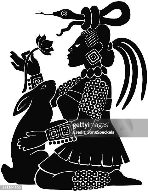 illustrazioni stock, clip art, cartoni animati e icone di tendenza di divinità maya silhouette ixchel - civiltà maya