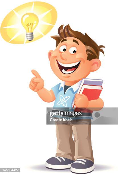clever boy - student thinking white background stock illustrations