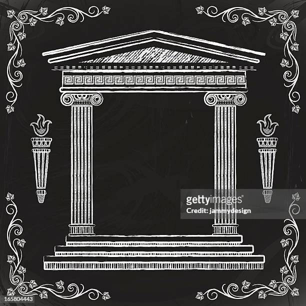 ilustraciones, imágenes clip art, dibujos animados e iconos de stock de chalkboard templo griego - pediment