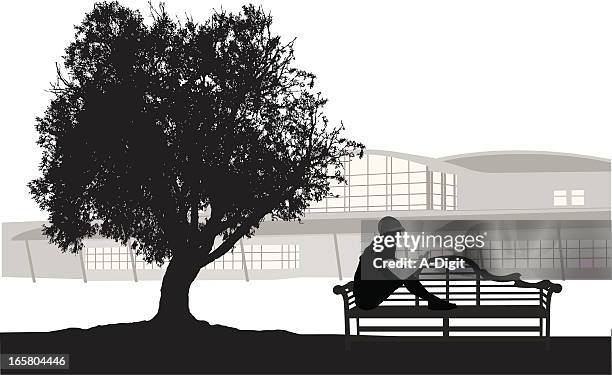 outdoor reading vector silhouette - high school building outside stock illustrations