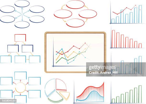 traditional whiteboard with interchangeable graphs - data chart white background stock illustrations