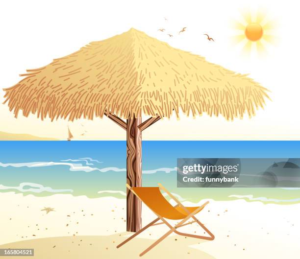 ilustrações de stock, clip art, desenhos animados e ícones de vista de relaxamento - sombrinha de palha