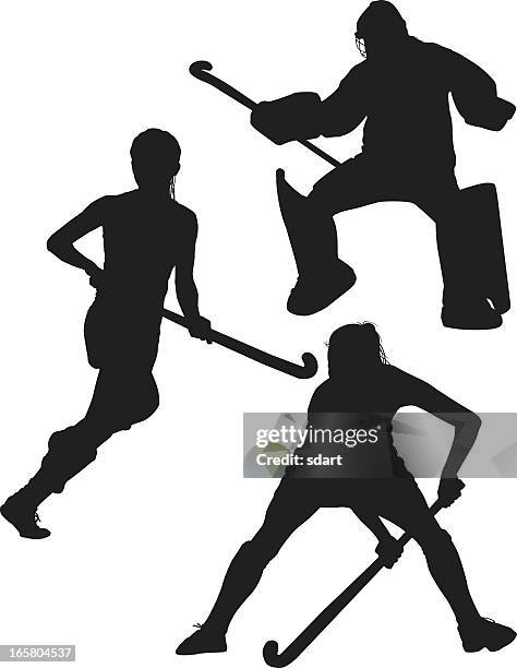 field hockey silhouetten - hockeyspeler stock-grafiken, -clipart, -cartoons und -symbole