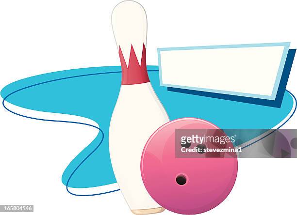 illustrazioni stock, clip art, cartoni animati e icone di tendenza di bowling retrò nome etichetta - birillo da bowling