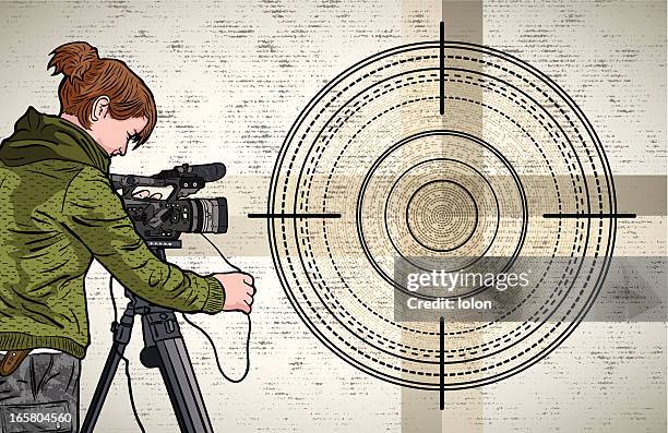 camara operator and grunge background - female camera operator stock illustrations