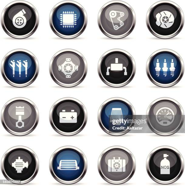 supergloss icons - car performance parts - engine control unit stock illustrations