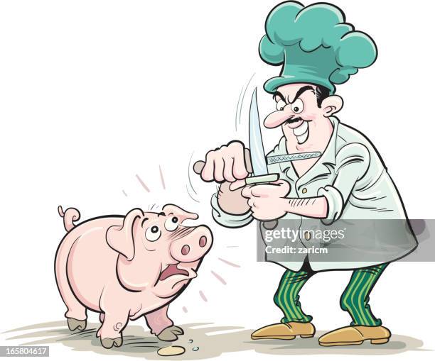 cook with pig - slaughterhouse stock illustrations