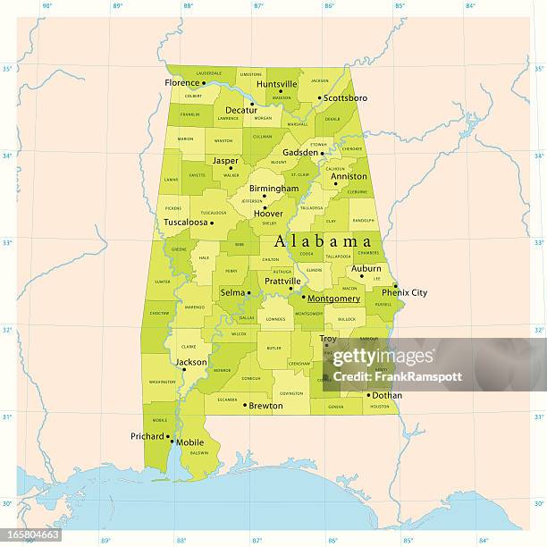 ilustrações, clipart, desenhos animados e ícones de alabama vetor mapa - alabama