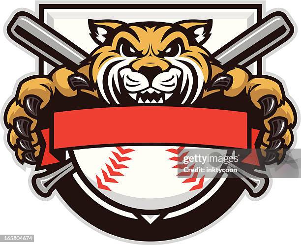 wildcat-maskottchen baseball-design - wildkatzenart stock-grafiken, -clipart, -cartoons und -symbole