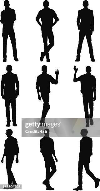 multiple images of a man in different poses - standing stock illustrations