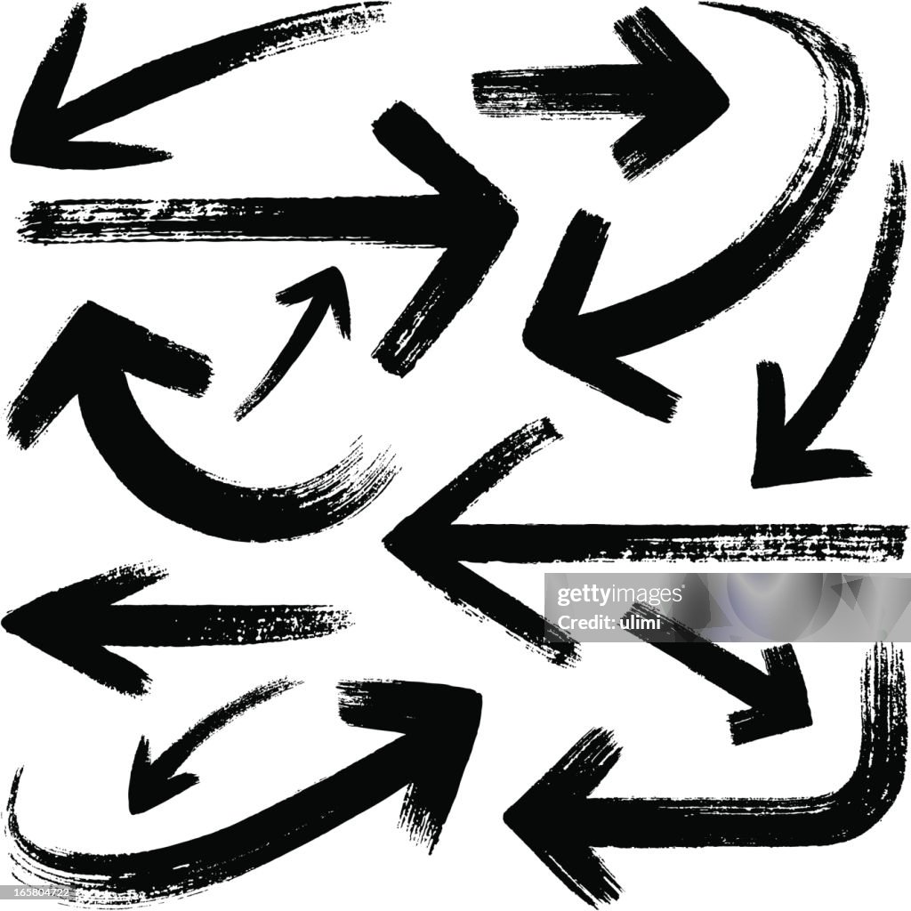 Brush stroke set of black arrows