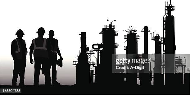 refinery vector silhouette - construction worker stock illustrations