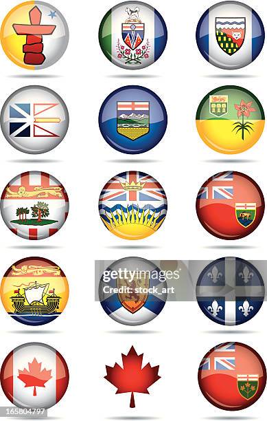 canadian provinces flags-buttons - quebec stock illustrations