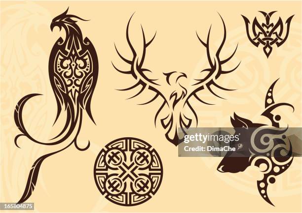 tattoo set - tribal tattoos stock illustrations