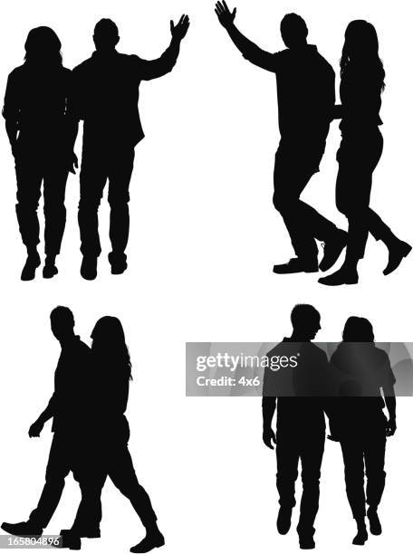 multiple images of a couple walking - barefoot stock illustrations