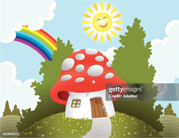 mushroom house - toadstool stock illustrations