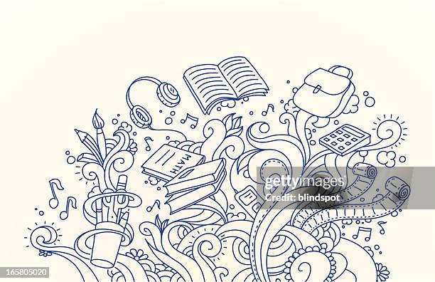 schule und kritzeleien - bildung stock-grafiken, -clipart, -cartoons und -symbole