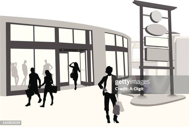 good shopping vector silhouette - couple opening door stock illustrations