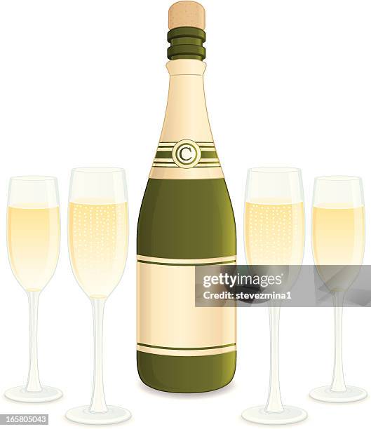 champagne bottle and glasses - champagne bottle isolated stock illustrations