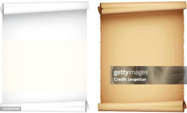 white and brown scroll side by side - parchment paper stock illustrations