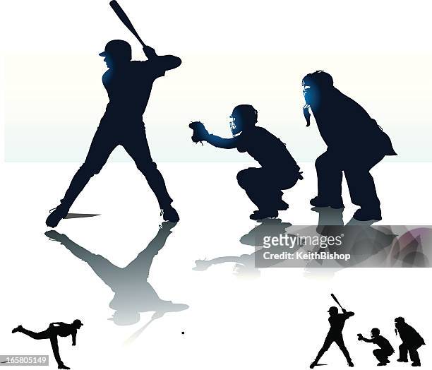 baseball batter batting with catcher & umpire - at bat - baseball glove stock illustrations