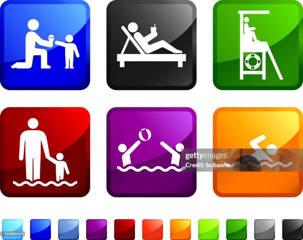 Relajación y de las actividades de playa verano vector icon set pegatinas