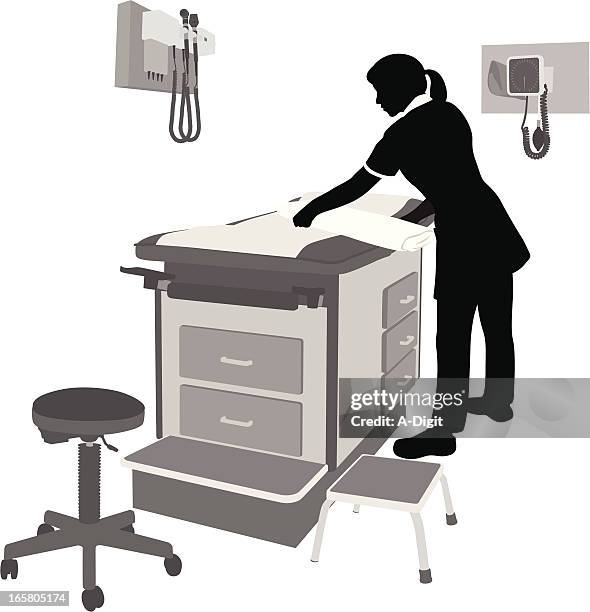 nurse'n duties vector silhouette - doctors office cleaning stock illustrations