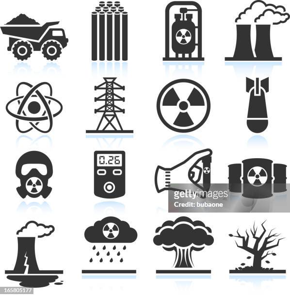 kernenergie industrie und katastrophe schwarz & weißen icon-set - water pollution stock-grafiken, -clipart, -cartoons und -symbole