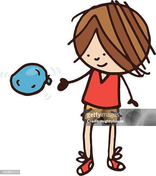 ilustraciones, imágenes clip art, dibujos animados e iconos de stock de niño tirando de un globo aerostático de agua - floating on water