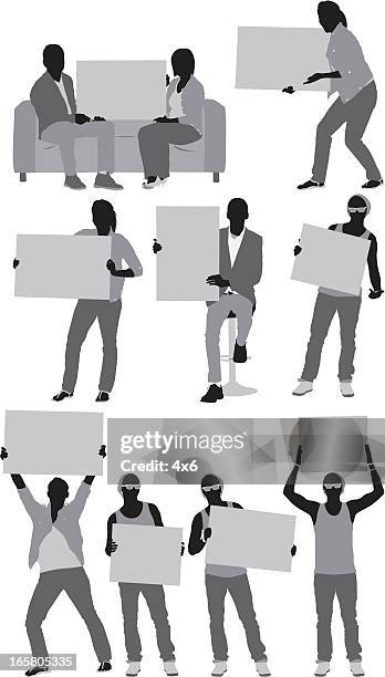 bildbanksillustrationer, clip art samt tecknat material och ikoner med people with placards - person holding up sign