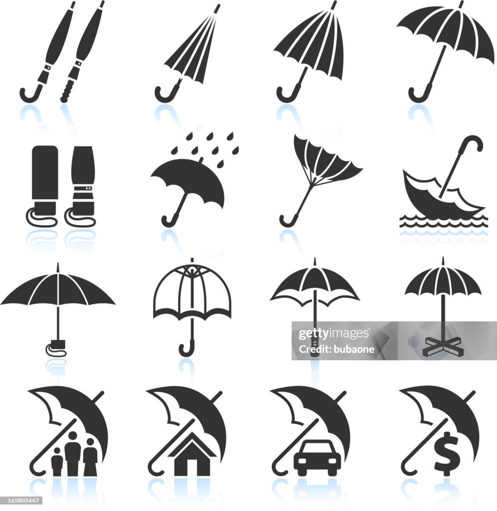 Proteção de seguro guarda-chuva de chuva e ícone conjunto de vetor royalty free