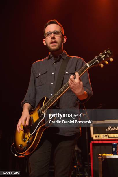 Chris Browne of Polar Bear Club during their performance on stage as a supporting act for Bad Religion at Congress Theater on April 5, 2013 in...