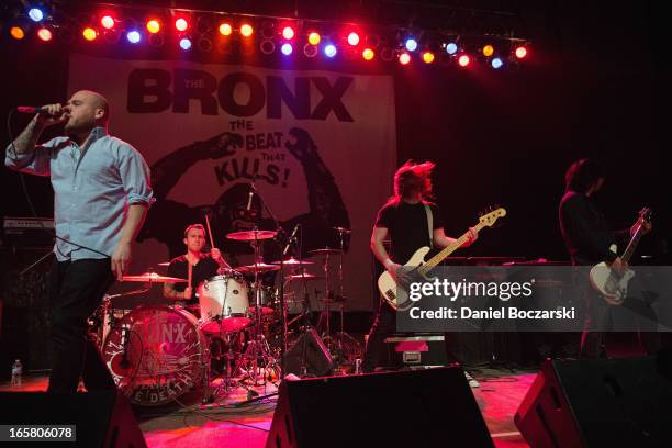 Matt Caughthran, Jorma Vik and Brad Magers of The Bronx during their performance on stage as a supporting act for Bad Religion at Congress Theater on...