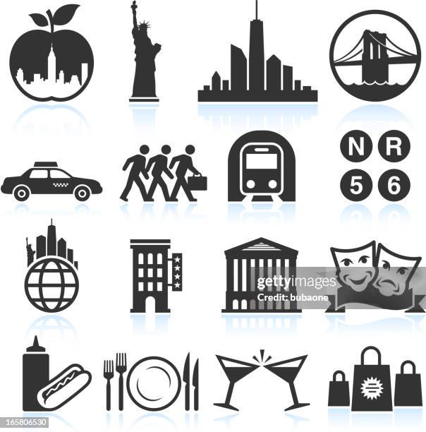 illustrations, cliparts, dessins animés et icônes de new york life & noir blanc vecteur ensemble d'icônes - port de new york