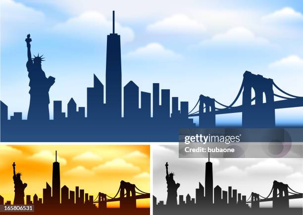 new york skyline-panorama-sammlung mit der freiheitsstatue - one world trade center stock-grafiken, -clipart, -cartoons und -symbole