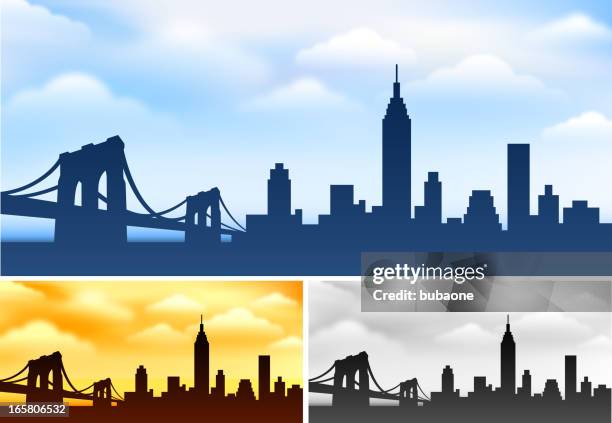 new york skyline panoramic collection - brooklyn bridge stock illustrations