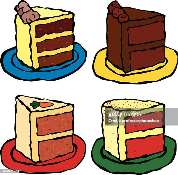 four slices of cake - carrot cake stock illustrations