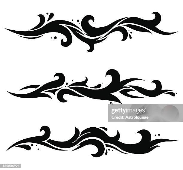 three black waves - tribal water tattoo stock illustrations
