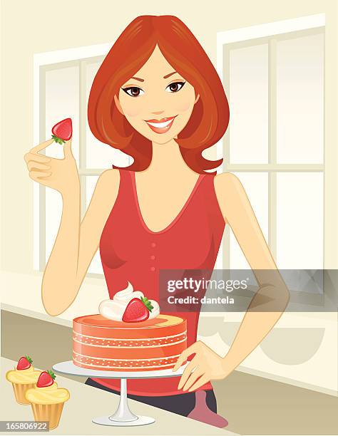 making cake - strawberry shortcake stock illustrations